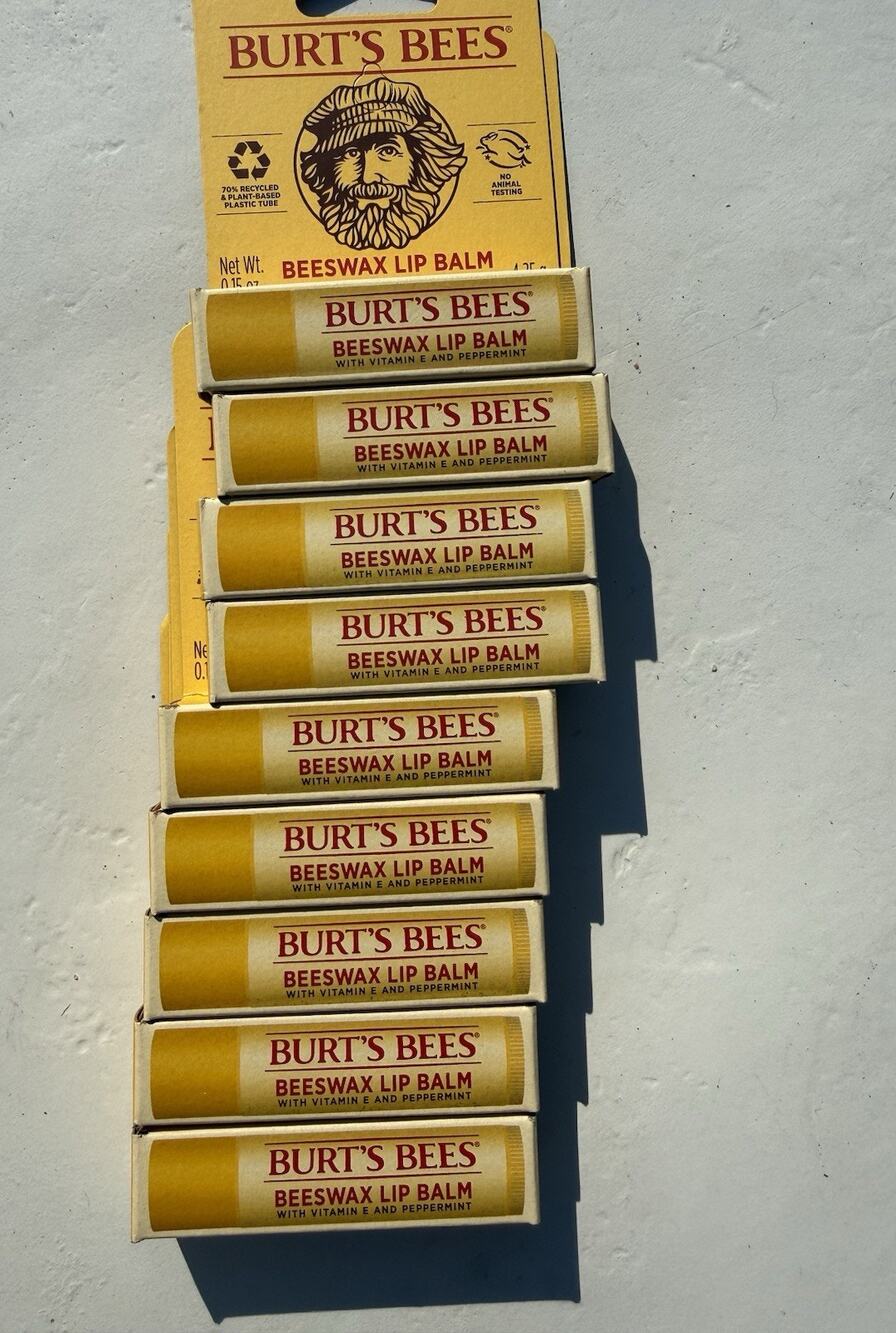 LOT OF 9 Burt’s Bees Beeswax Lip Balm Original Peppermint Vitamin E 0.15 oz